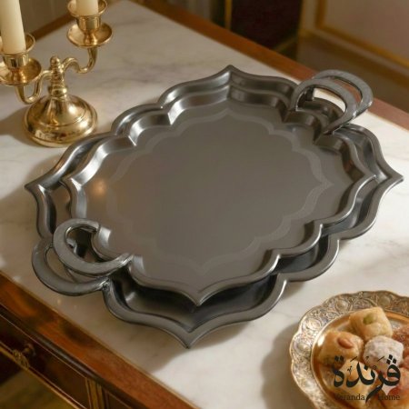 طقم 2 صواني ضيافة ستانلس ستيل ماط - متوفر ثلاث الوان